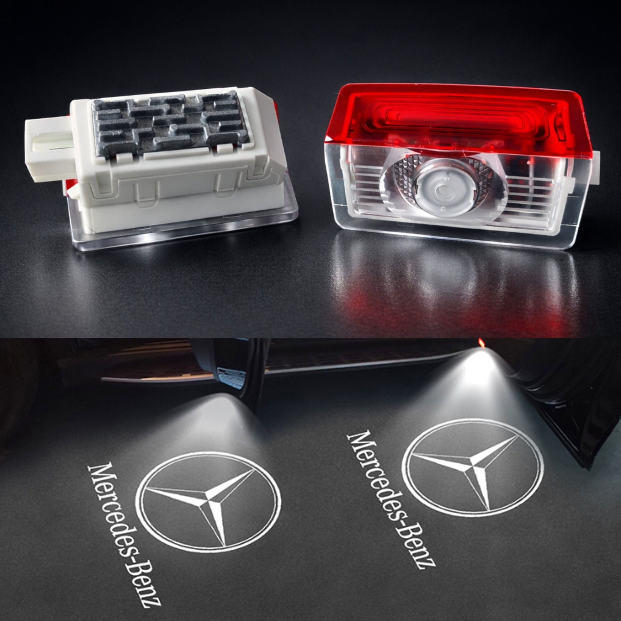 LED Türbeleuchtung Logo Projektor für Mercedes Benz  - 2 Stück - Einstiegsbeleuchtung mit Glaslinse