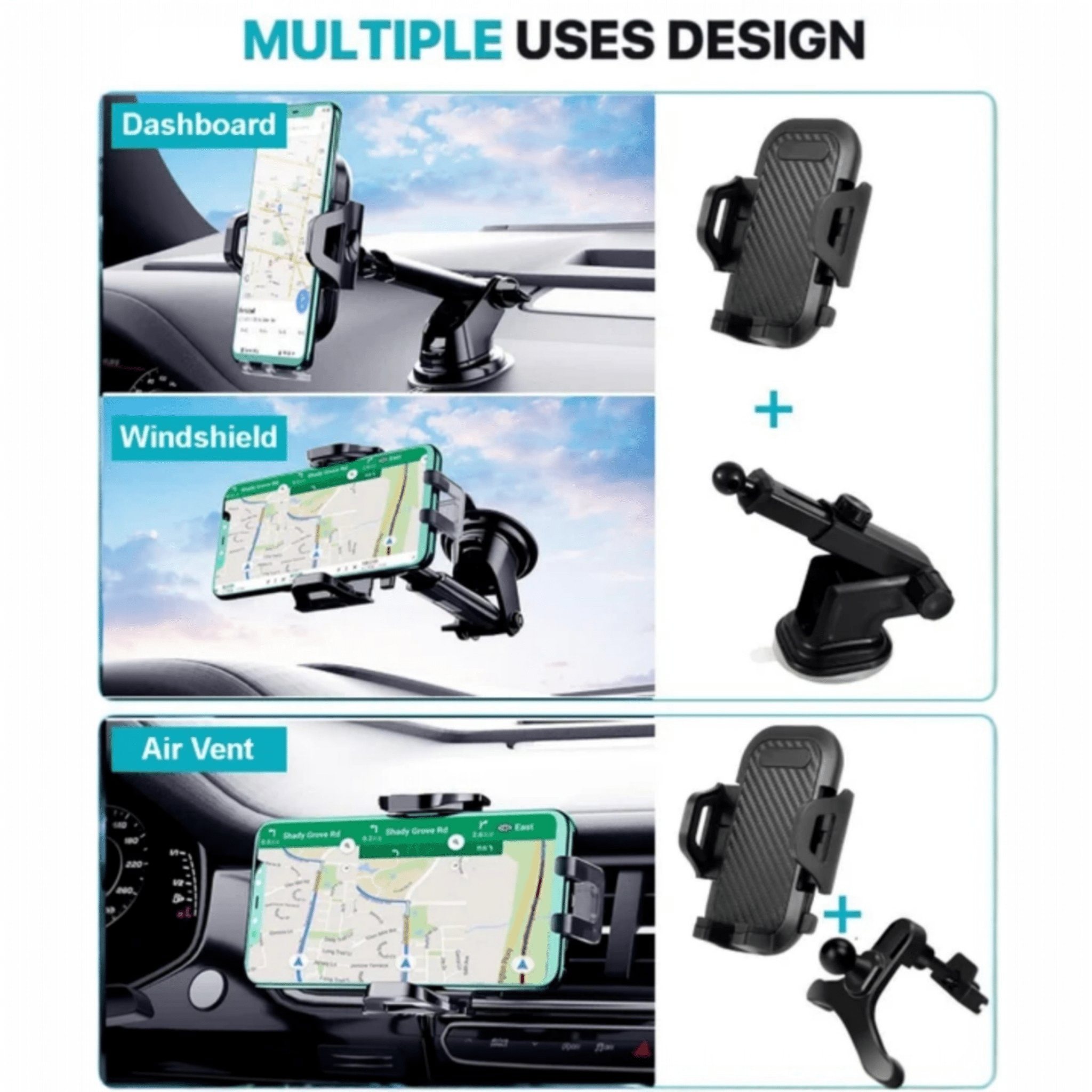 Universale 3 - in - 1 Handyhalterung für das Auto (Saugnapf & Lüftungsschlitz) - AverAutoStil